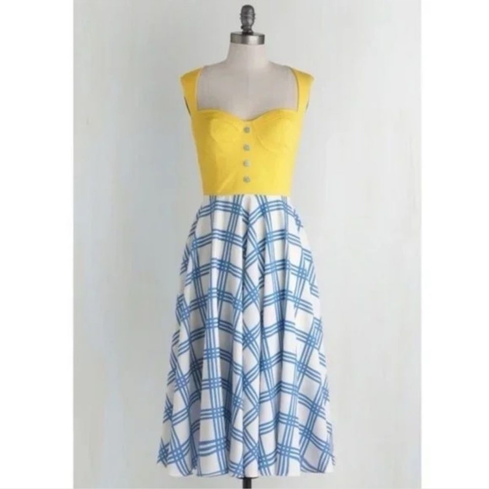 Modcloth Yellow and Blue Plaid Dress